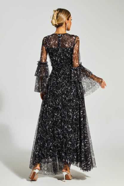 Becky Black Mesh Floral Maxi Dress