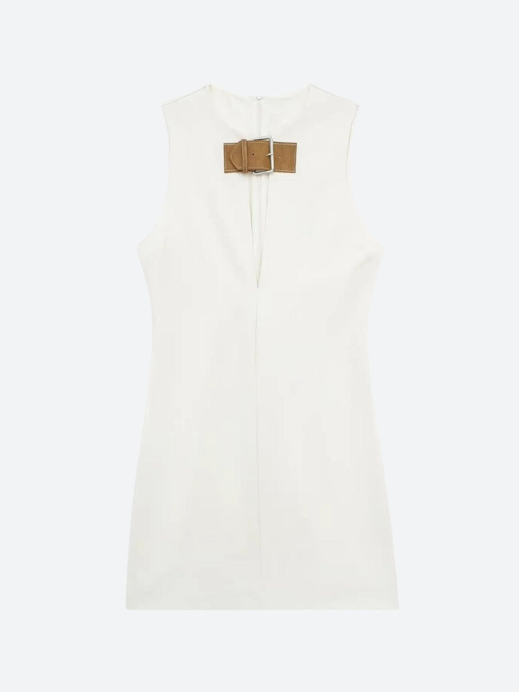 Halter Keyhole Buckle Strap Neck Plunge Neck Belted Waist Bodycon Mini Dress