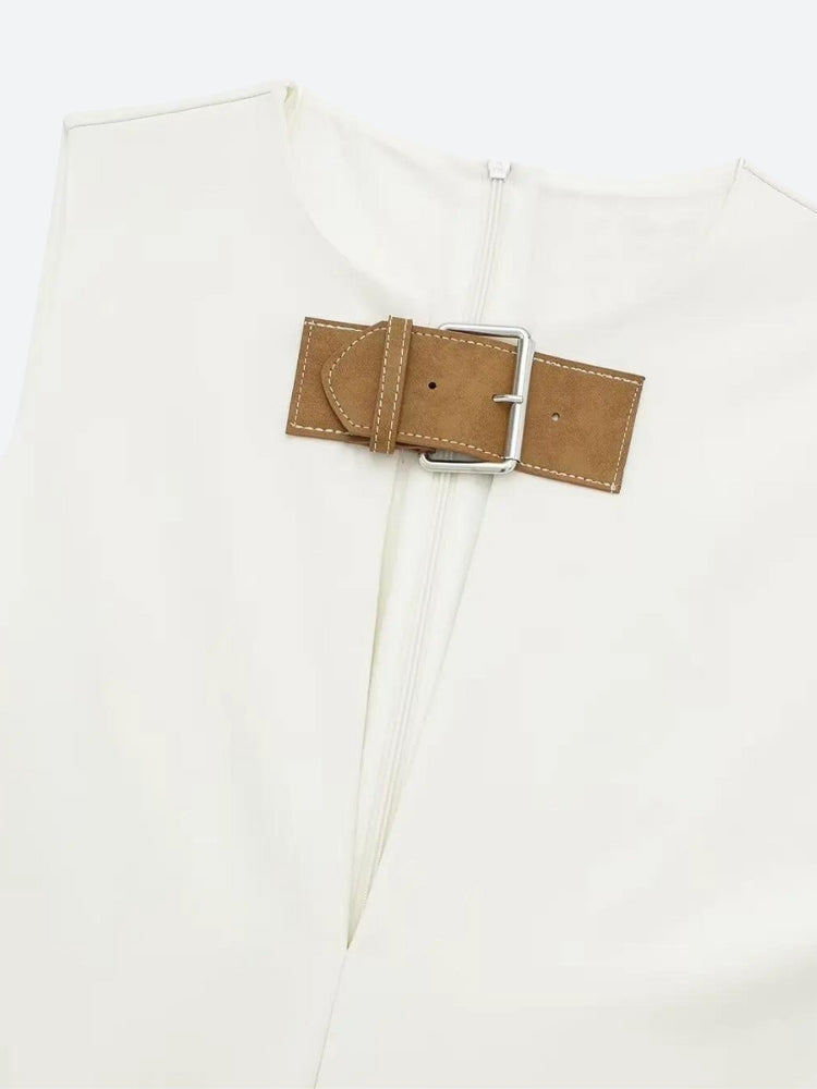 Halter Keyhole Buckle Strap Neck Plunge Neck Belted Waist Bodycon Mini Dress