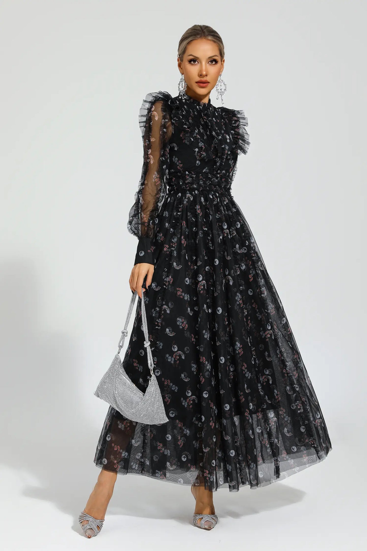 Beryl Black Floral Long Sleeve Dress