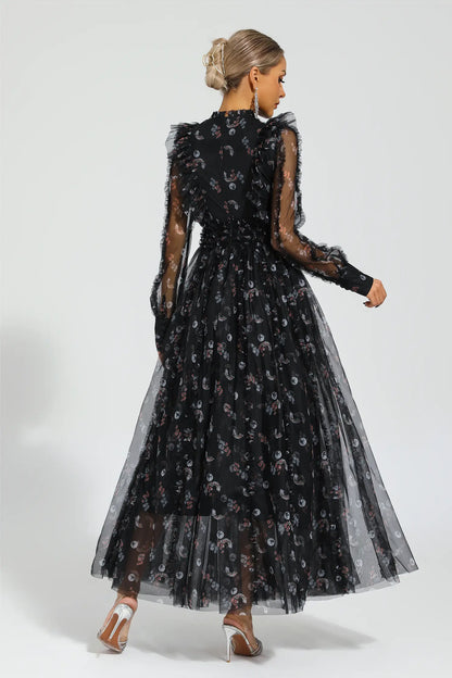 Beryl Black Floral Long Sleeve Dress