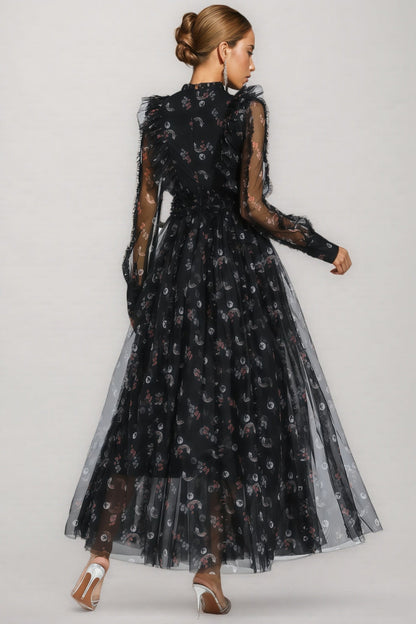 Cadence Black Floral Long Sleeve Maxi Dress