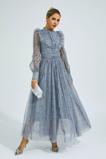 Beryl Grey Floral Long Sleeve Dress