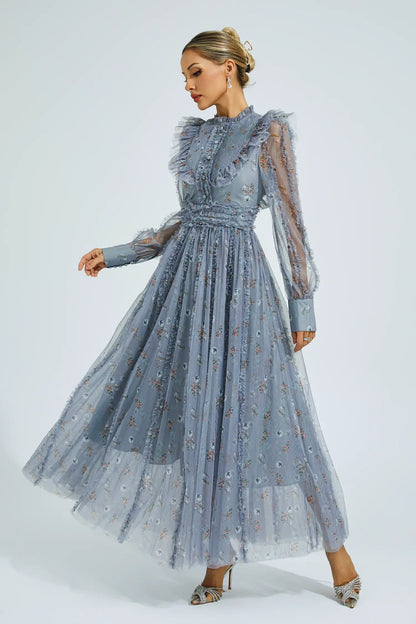 Beryl Grey Floral Long Sleeve Dress