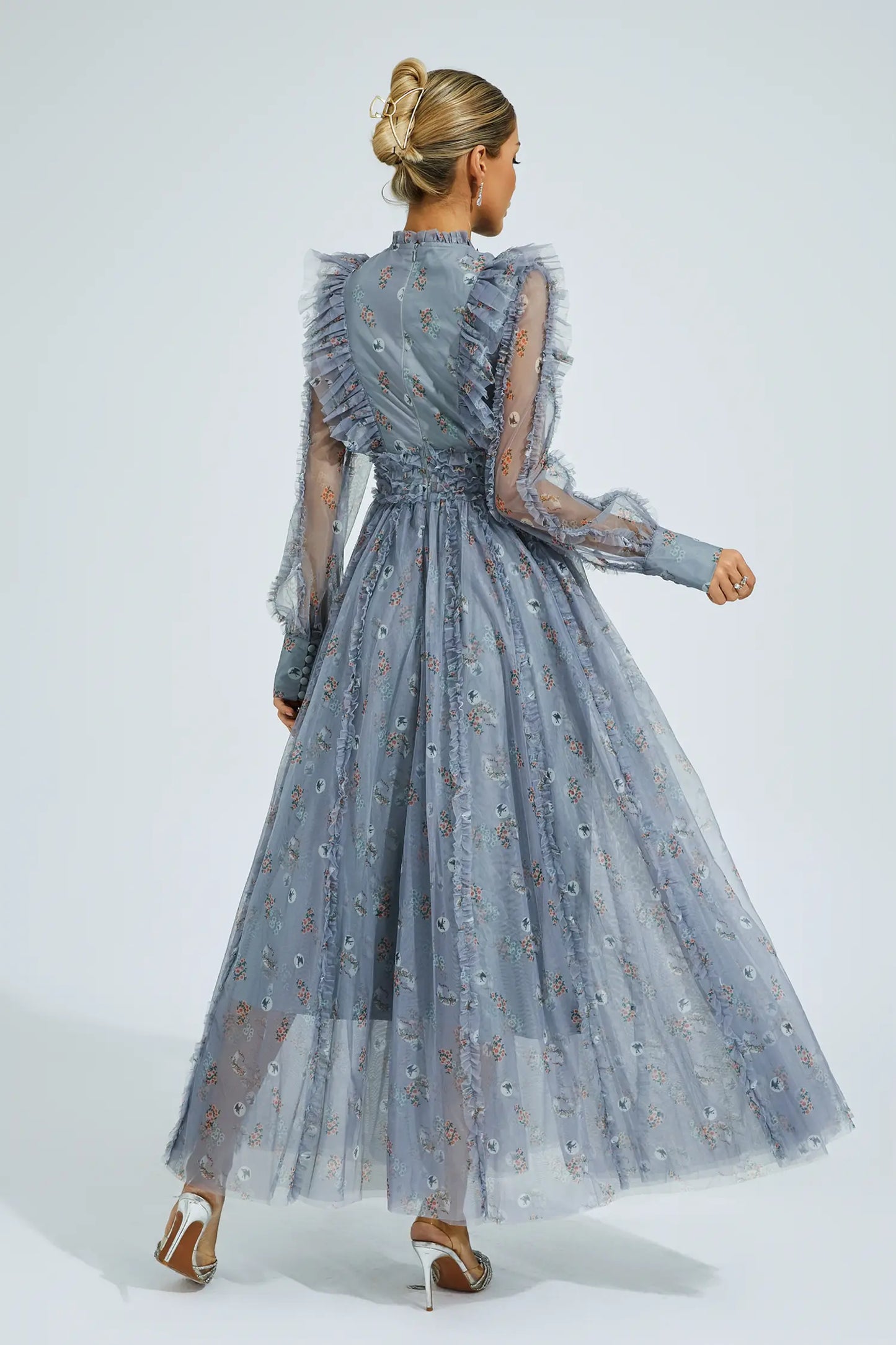 Beryl Grey Floral Long Sleeve Dress