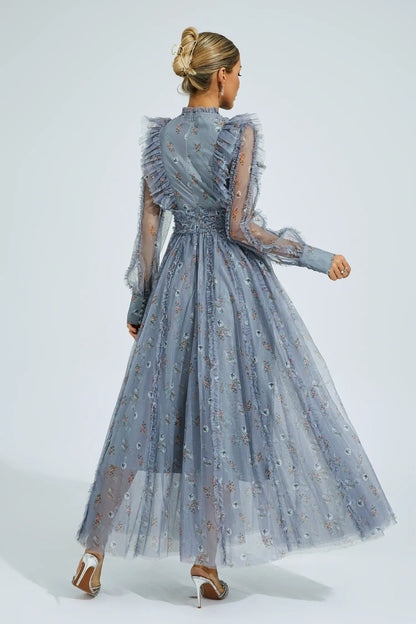 Beryl Grey Floral Long Sleeve Dress