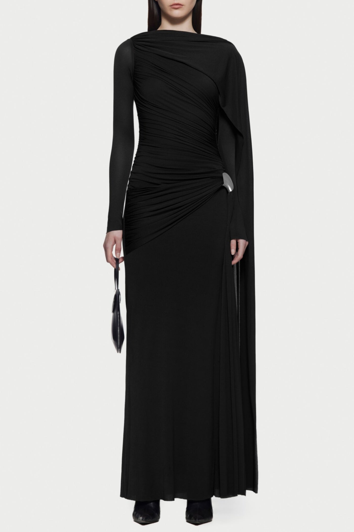 Betsey Asymmetrical Flap Ruched Maxi Dress - Black