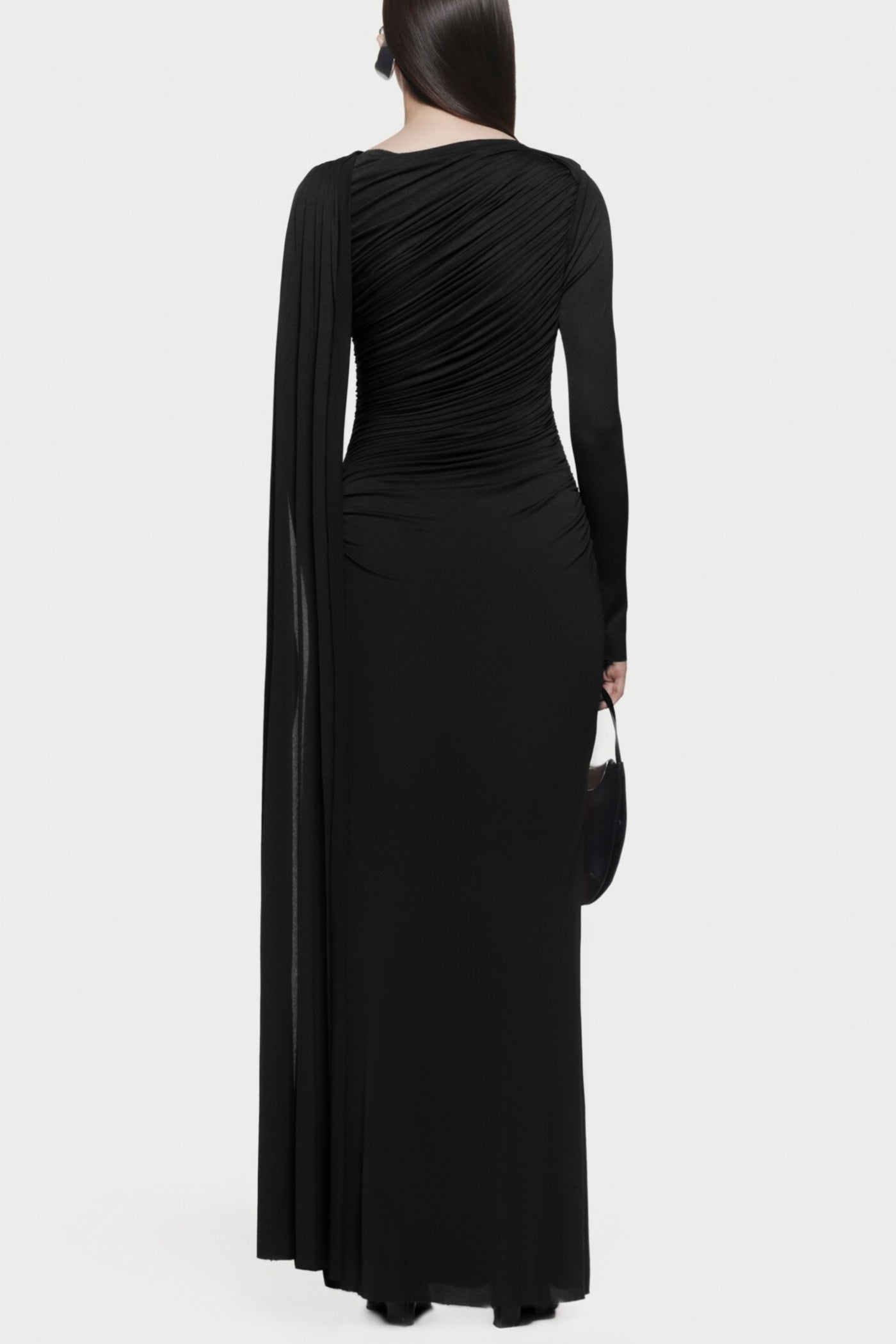 Betsey Asymmetrical Flap Ruched Maxi Dress - Black
