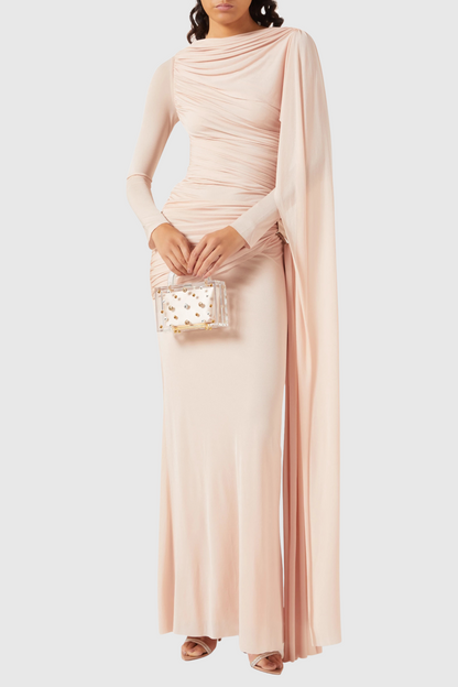 Betsey Asymmetrical Flap Ruched Maxi Dress - Pink