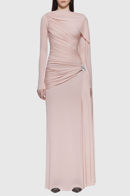 Betsey Asymmetrical Flap Ruched Maxi Dress - Pink