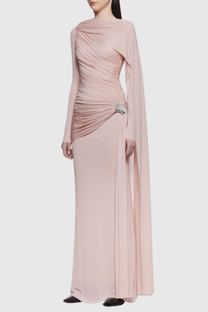 Betsey Asymmetrical Flap Ruched Maxi Dress - Pink