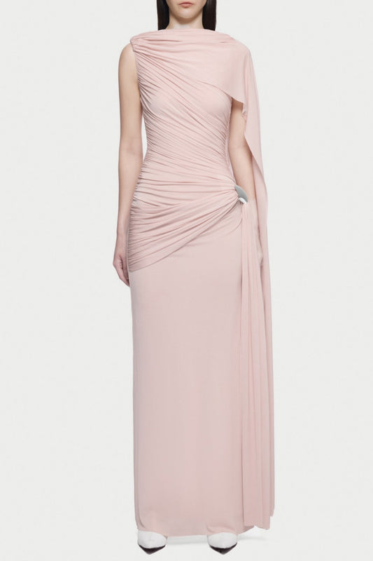 Betsey Asymmetrical Sleeveless Ruched Maxi Dress - Pink