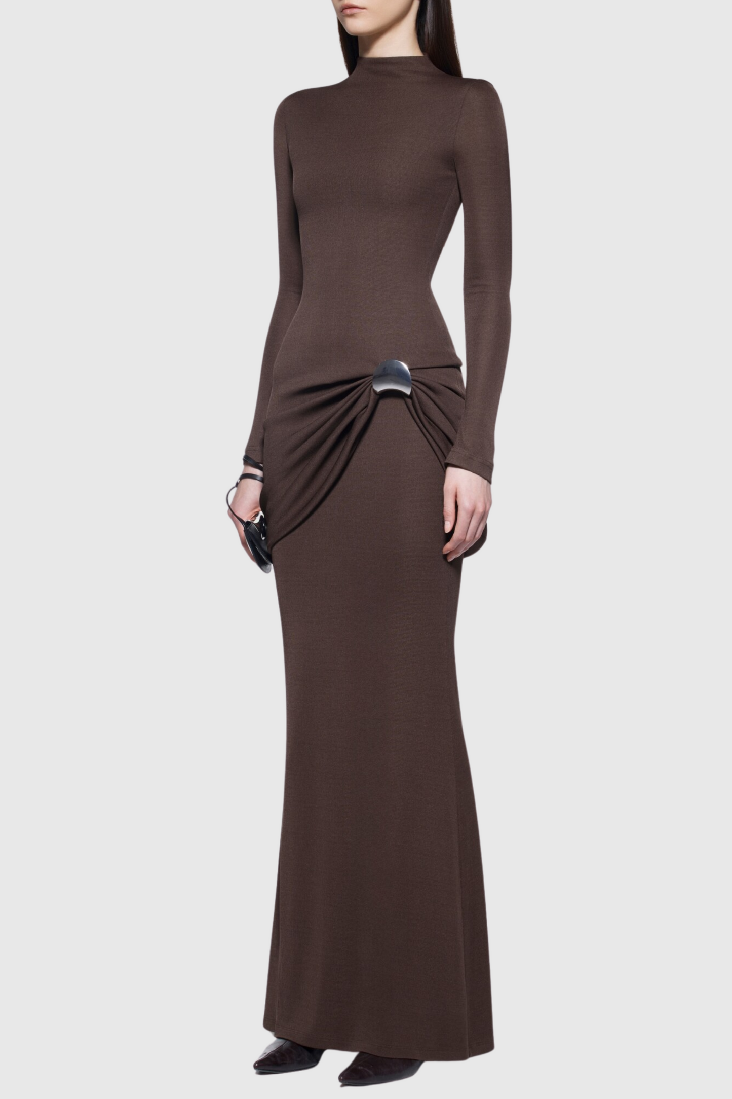 Betsey Dreaped Metal Embellished Maxi Dress - Brown