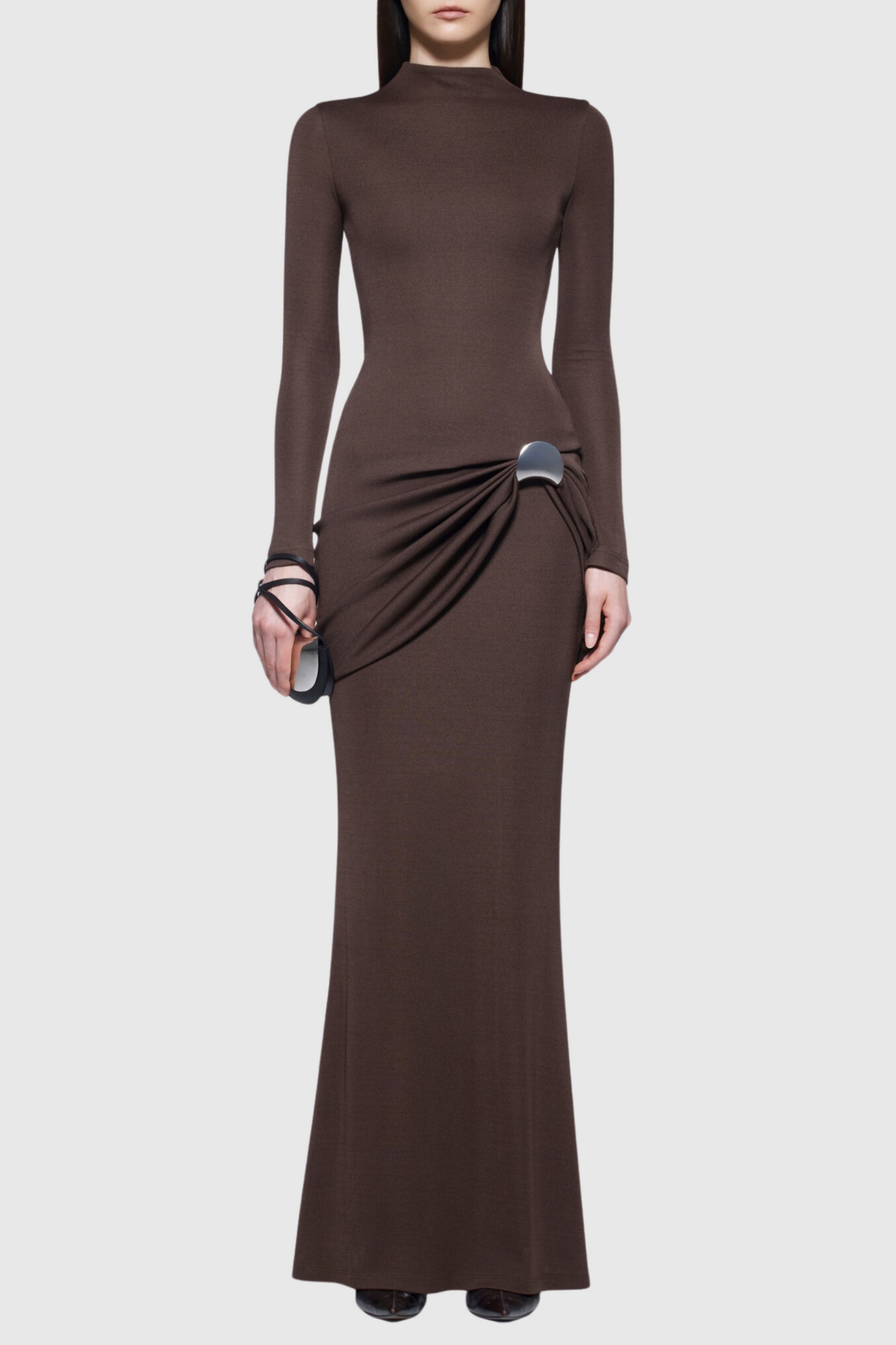 Betsey Dreaped Metal Embellished Maxi Dress - Brown