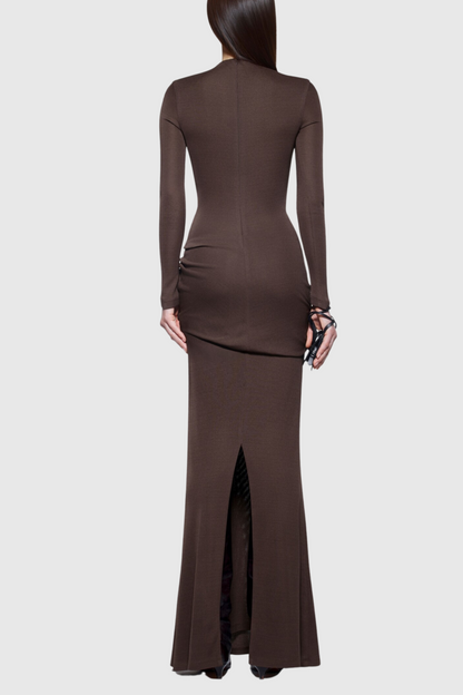 Betsey Dreaped Metal Embellished Maxi Dress - Brown