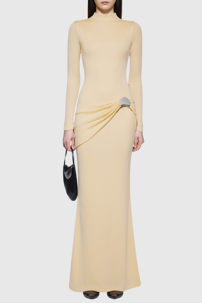 Betsey Dreaped Metal Embellished Maxi Dress - Yellow