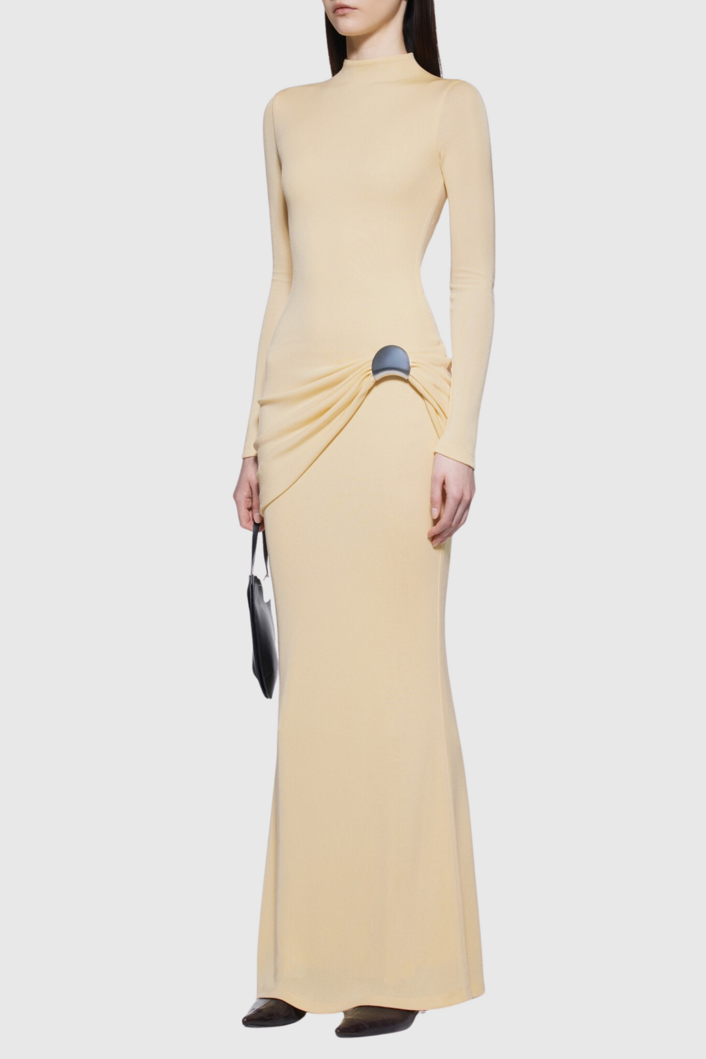 Betsey Dreaped Metal Embellished Maxi Dress - Yellow