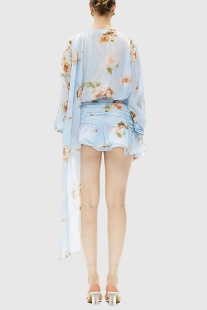 Bhakti Floral Chiffon Ruffle Mini Dress