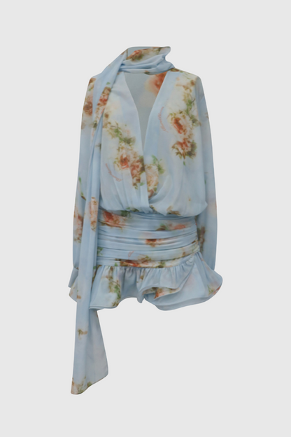 Bhakti Floral Chiffon Ruffle Mini Dress