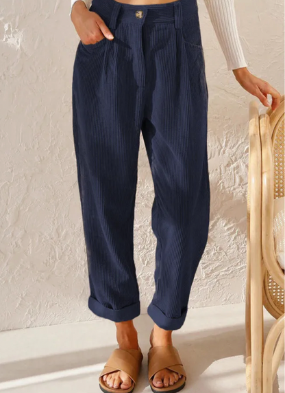 Women's High-Waisted Corduroy Capri Pants – Casual Three-Quarter Trousers