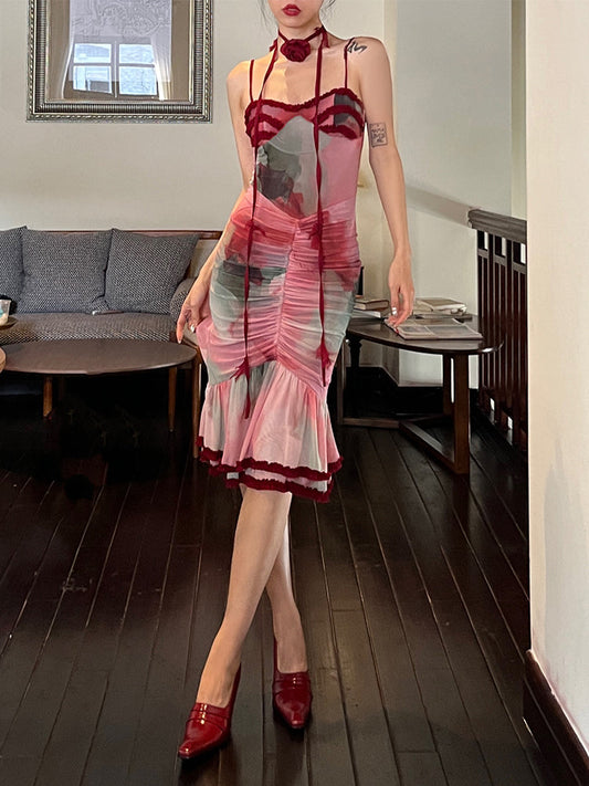 Bird Dance Ode Vintage Ruffle Strappy Dress