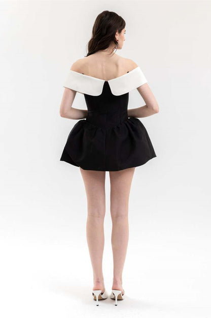 Antonia Off Shoulder Diamante Bow Mini Dress