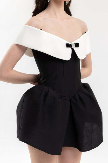 Antonia Off Shoulder Diamante Bow Mini Dress