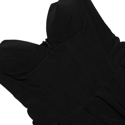 Black Plunge Corset Midi Dress