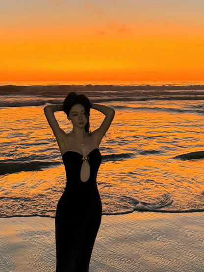 Black Cut-Out Bodycon Maxi Dress Chic & Sultry Beach Party Outfit