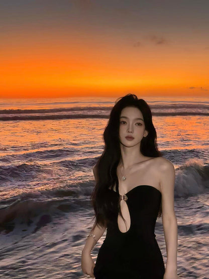 Black Cut-Out Bodycon Maxi Dress Chic & Sultry Beach Party Outfit