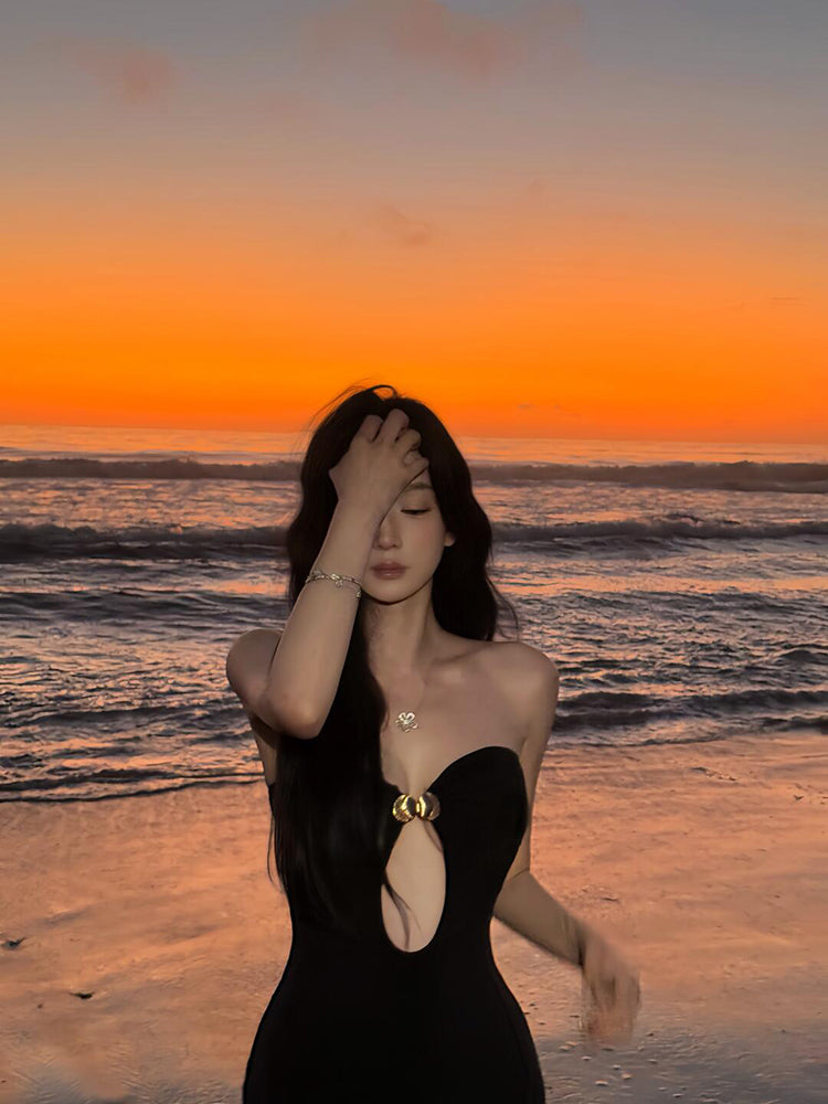 Black Cut-Out Bodycon Maxi Dress Chic & Sultry Beach Party Outfit