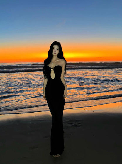 Black Cut-Out Bodycon Maxi Dress Chic & Sultry Beach Party Outfit