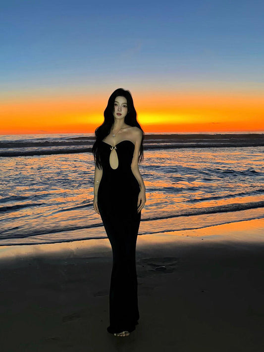 Black Cut-Out Bodycon Maxi Dress Chic & Sultry Beach Party Outfit