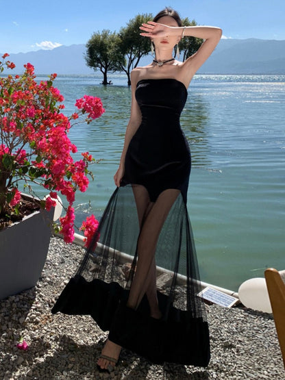 Black Strapless Evening Dress Elegant Formal & Beach Party Look
