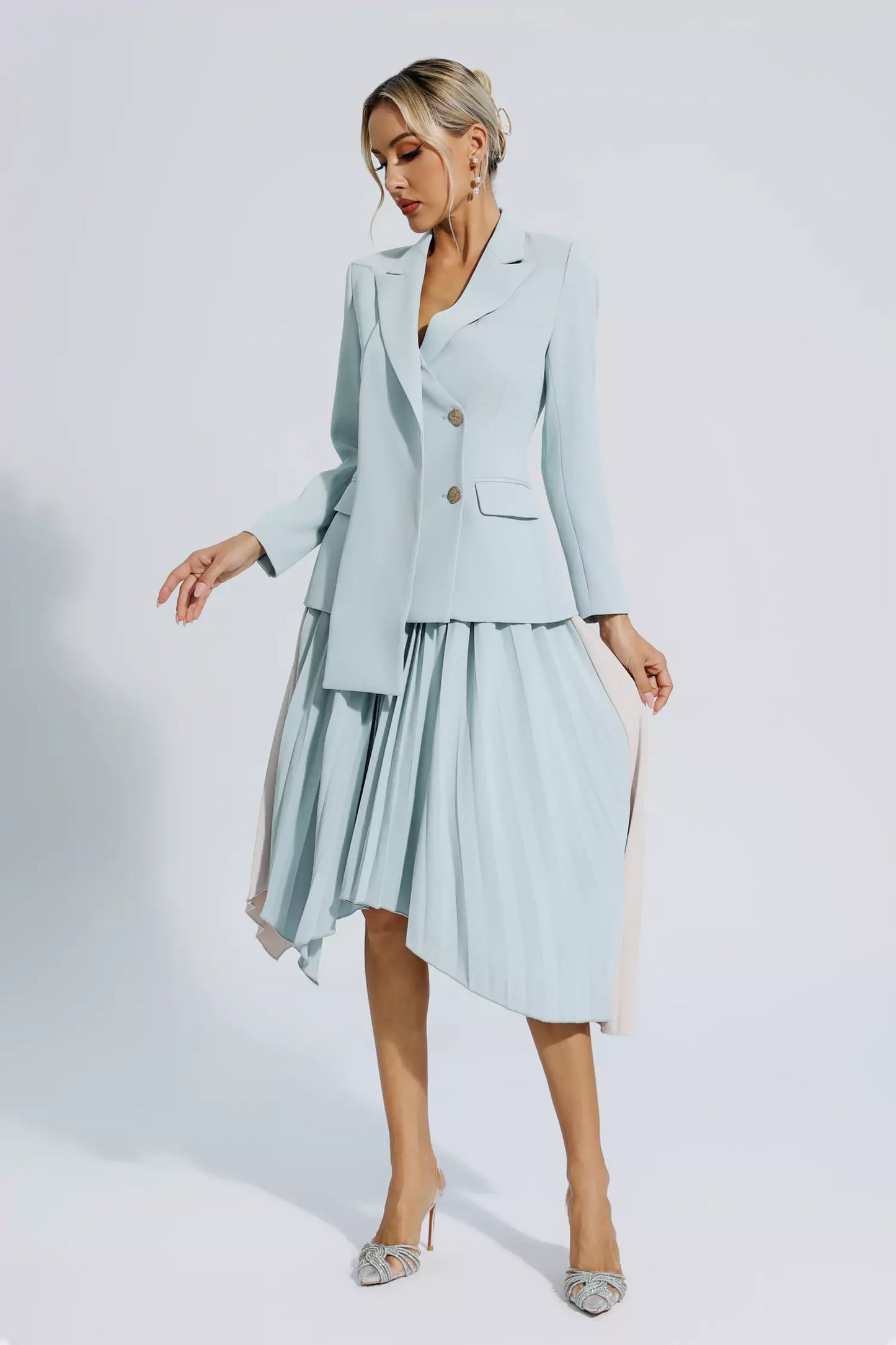 Blaire Gray Ruched Blazer Set