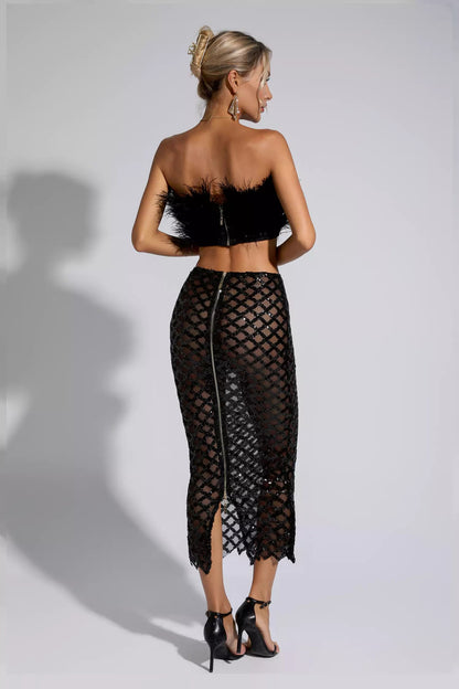 Blake Black Feather Sequin Bandage Set