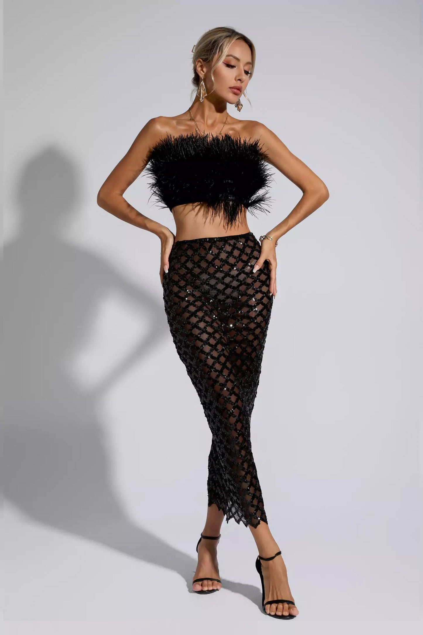 Blake Black Feather Sequin Bandage Set