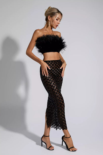 Blake Black Feather Sequin Bandage Set