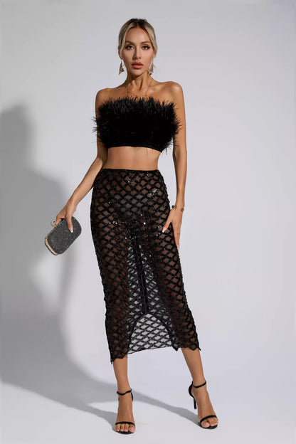 Blake Black Feather Sequin Bandage Set