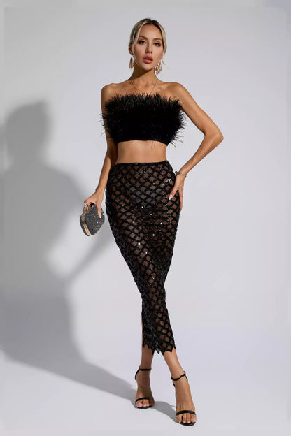 Blake Black Feather Sequin Bandage Set