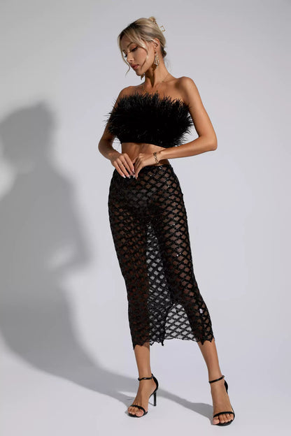 Blake Black Feather Sequin Bandage Set