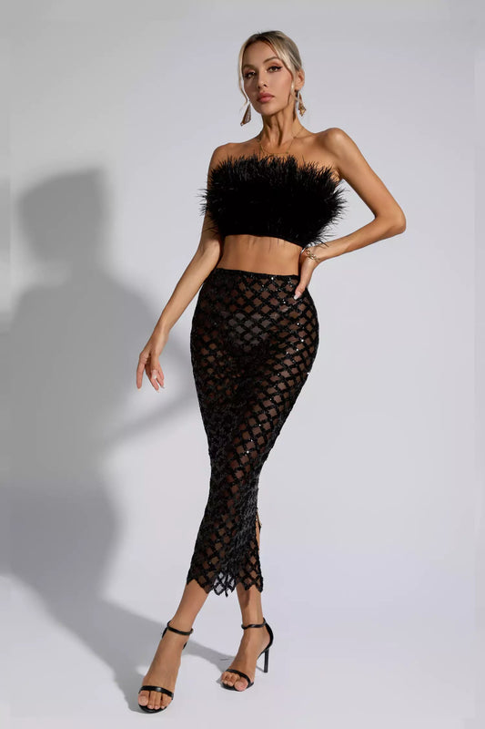 Blake Black Feather Sequin Bandage Set