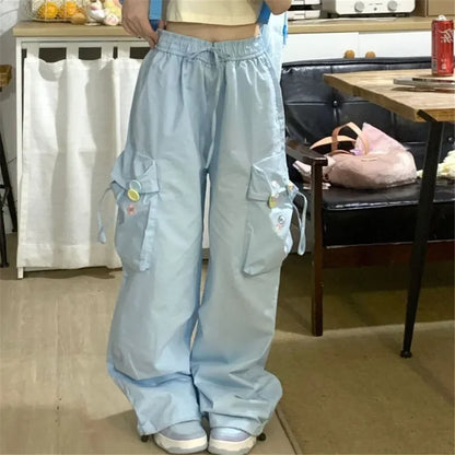 Blue Sweet Embroidered Casual Japanese Trend Pant