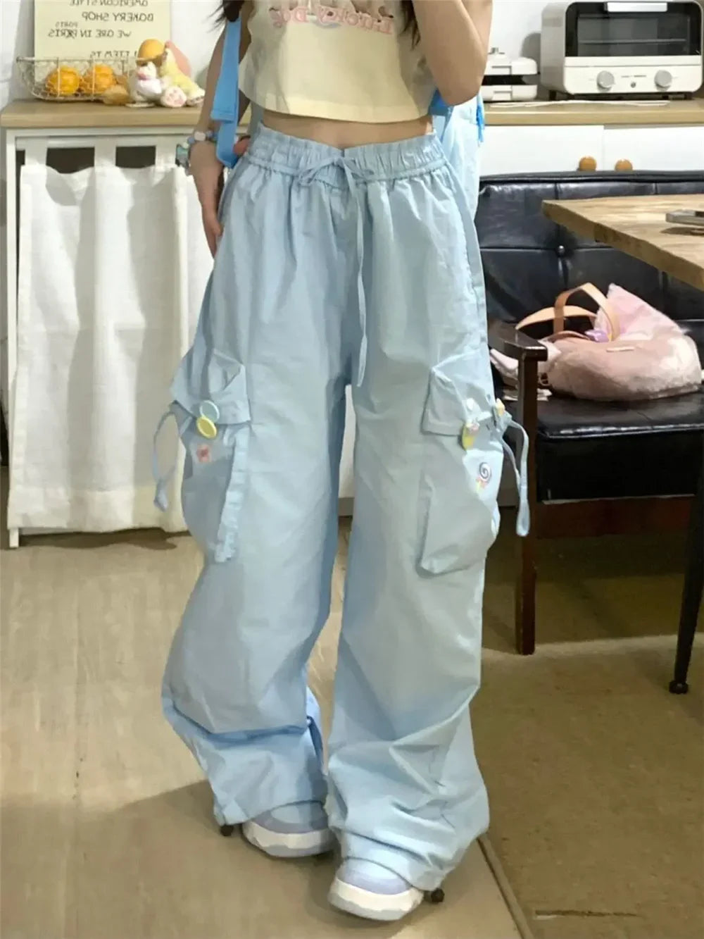 Blue Sweet Embroidered Casual Japanese Trend Pant