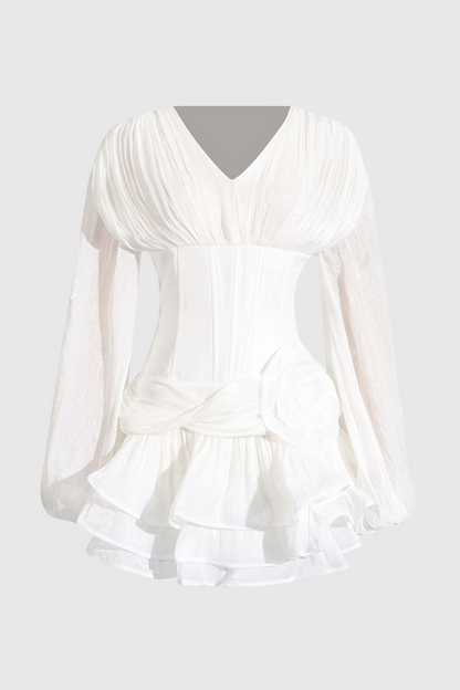 Blysse Floral Applique Pleat Corset Mini Dress