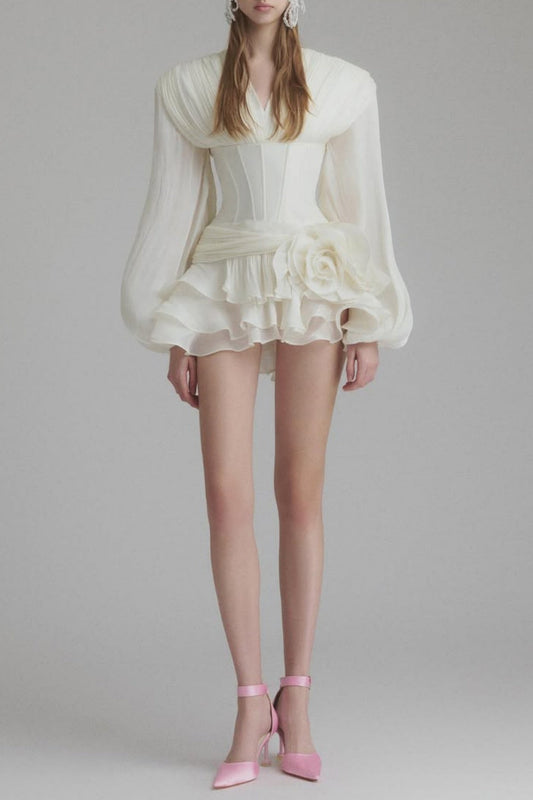 Blysse Floral Applique Pleat Corset Mini Dress