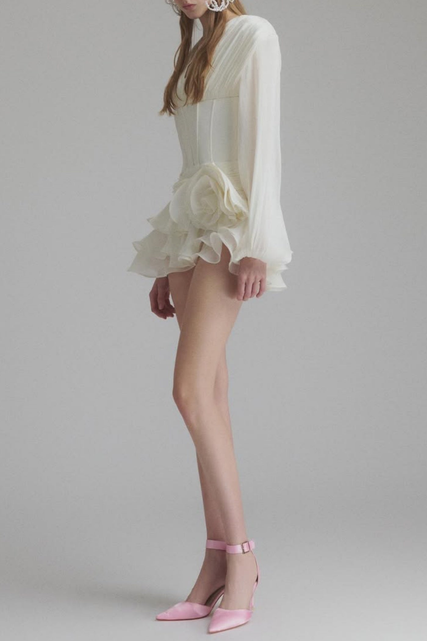 Blysse Floral Applique Pleat Corset Mini Dress