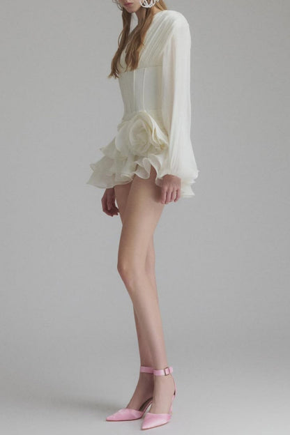 Blysse Floral Applique Pleat Corset Mini Dress