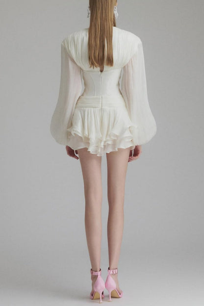 Blysse Floral Applique Pleat Corset Mini Dress