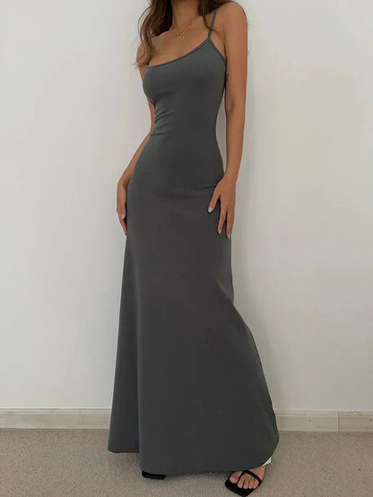 Square Neck Spaghetti Strap Jersey Bodycon Maxi Dress
